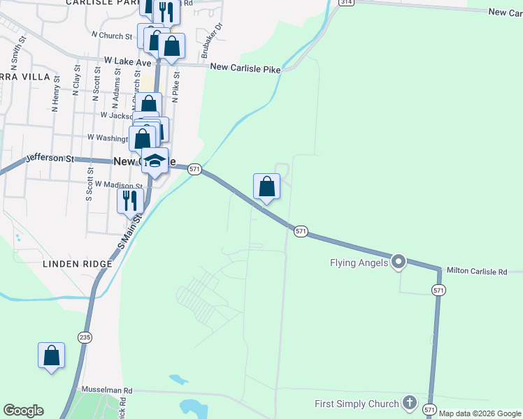 map of restaurants, bars, coffee shops, grocery stores, and more near 11080 Milton Carlisle Road in New Carlisle