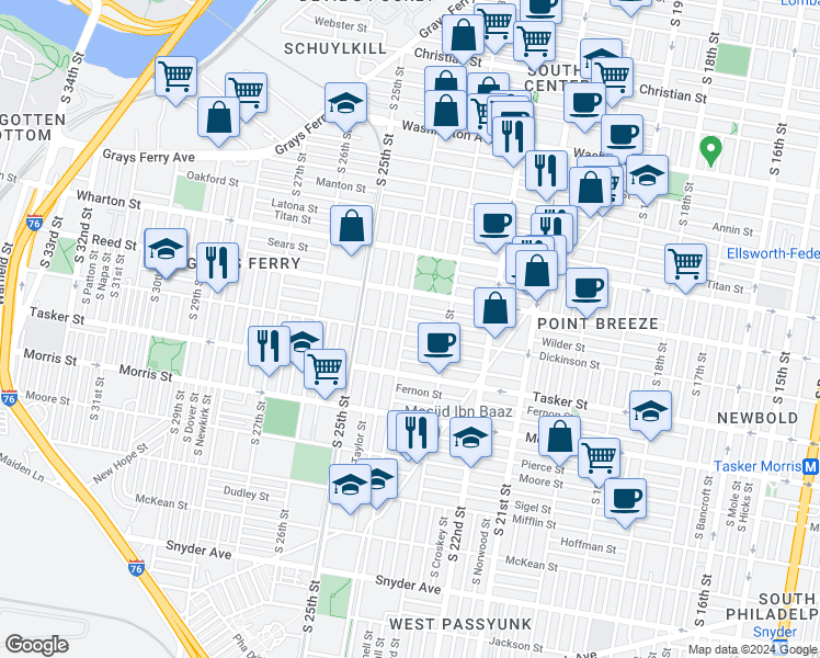 map of restaurants, bars, coffee shops, grocery stores, and more near 2349 Dickinson Street in Philadelphia