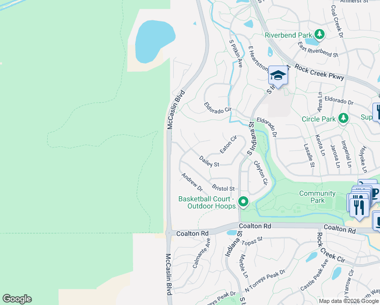 map of restaurants, bars, coffee shops, grocery stores, and more near 2057 Erie Lane in Superior