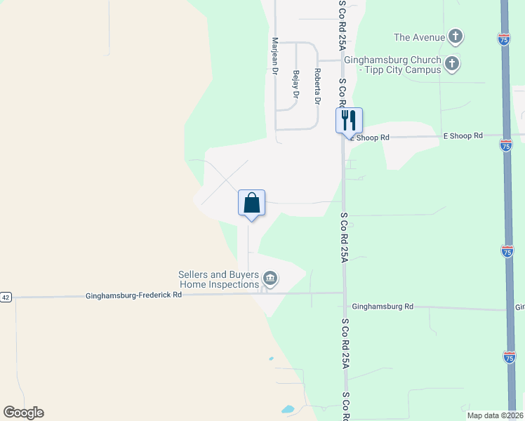 map of restaurants, bars, coffee shops, grocery stores, and more near 275 Kent Road in Tipp City