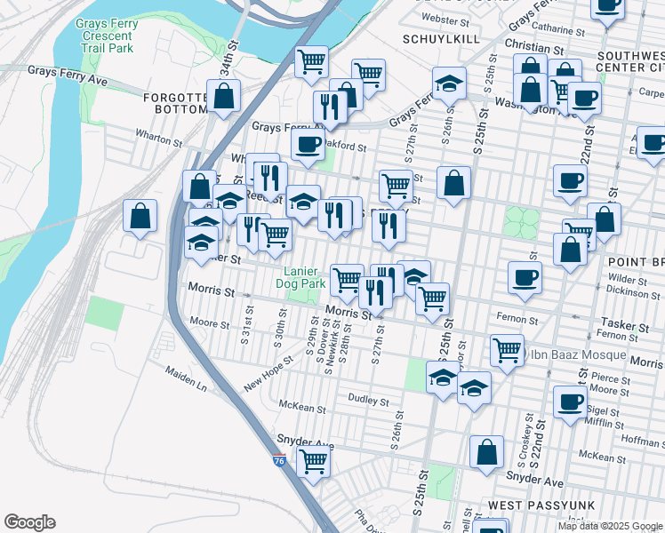 map of restaurants, bars, coffee shops, grocery stores, and more near 1509 South Dover Street in Philadelphia