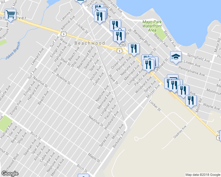 map of restaurants, bars, coffee shops, grocery stores, and more near 39 Railroad Avenue in Beachwood