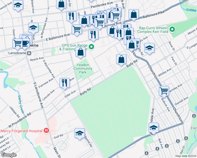 map of restaurants, bars, coffee shops, grocery stores, and more near 326 Elder Avenue in Lansdowne
