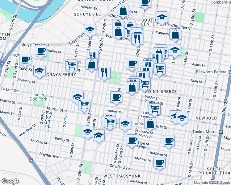 map of restaurants, bars, coffee shops, grocery stores, and more near 2312 Wilder Street in Philadelphia