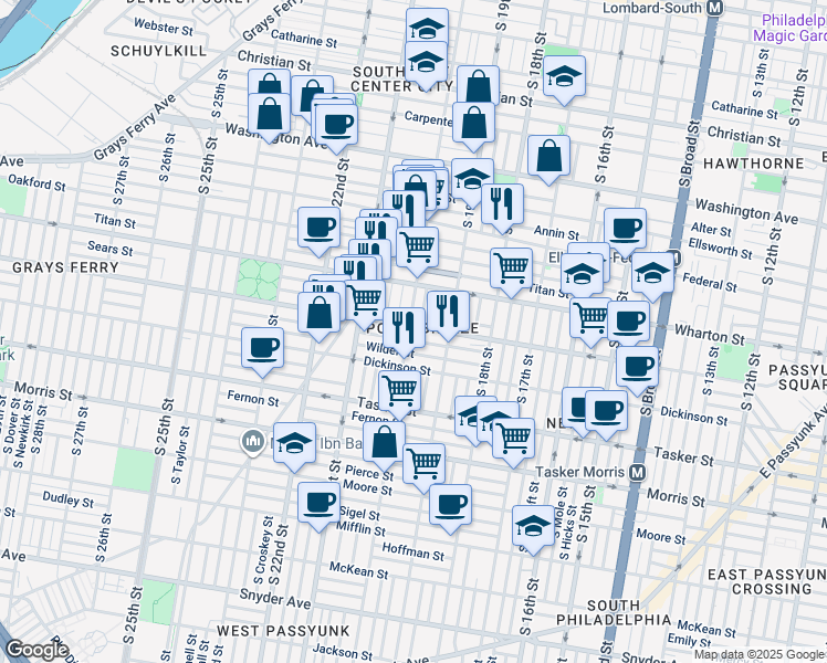 map of restaurants, bars, coffee shops, grocery stores, and more near in Philadelphia