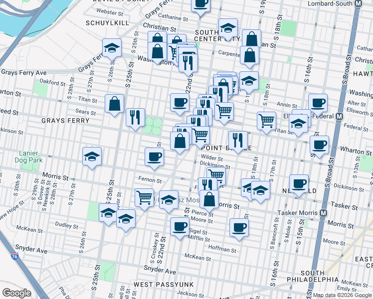 map of restaurants, bars, coffee shops, grocery stores, and more near 2113 Reed Street in Philadelphia