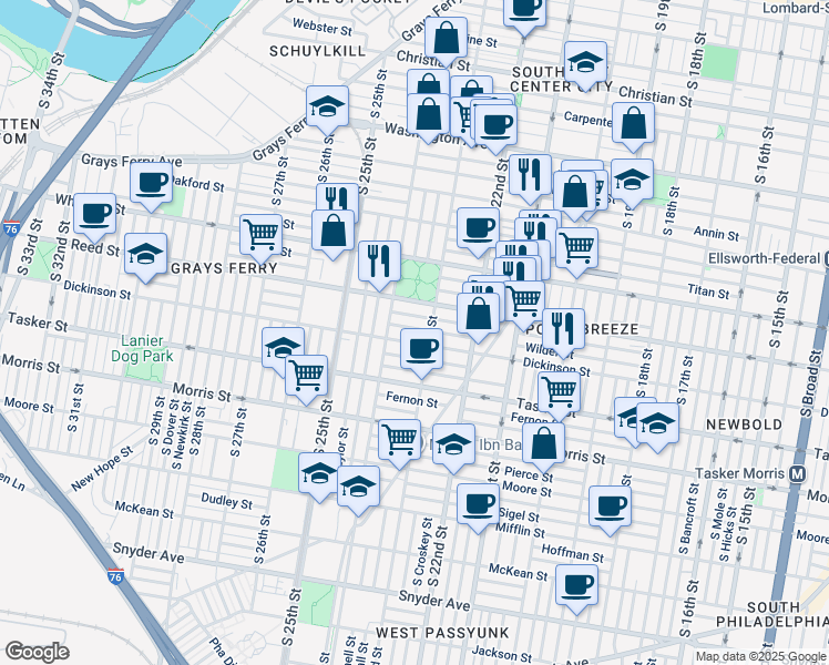 map of restaurants, bars, coffee shops, grocery stores, and more near 2318 Wilder Street in Philadelphia
