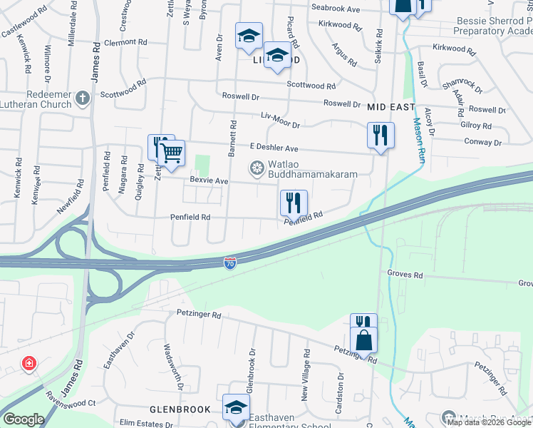 map of restaurants, bars, coffee shops, grocery stores, and more near 1835 Binbrook Road in Columbus