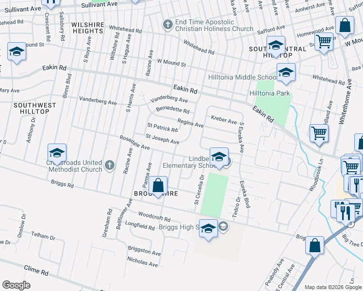 map of restaurants, bars, coffee shops, grocery stores, and more near 2676 Saint Joseph Avenue in Columbus