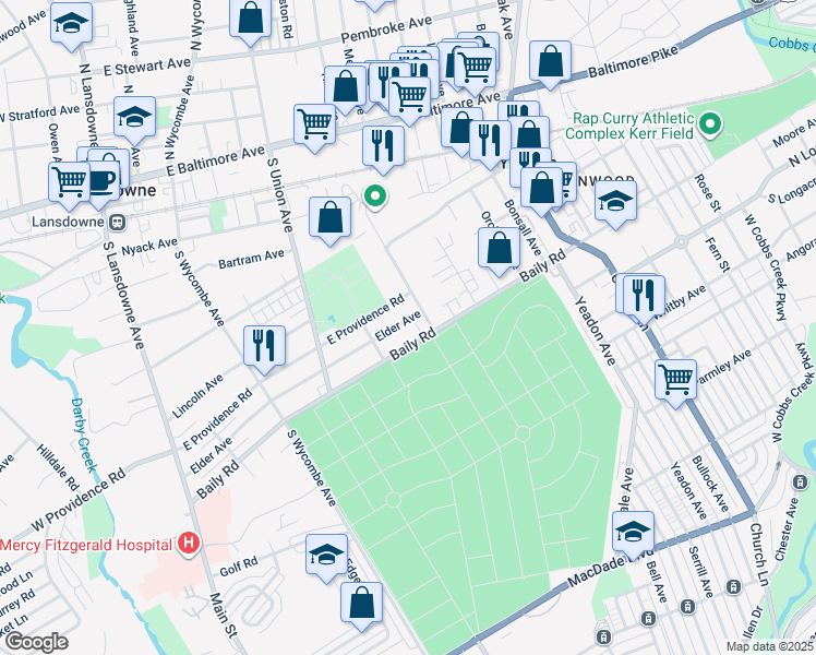 map of restaurants, bars, coffee shops, grocery stores, and more near 328 Elder Avenue in Yeadon