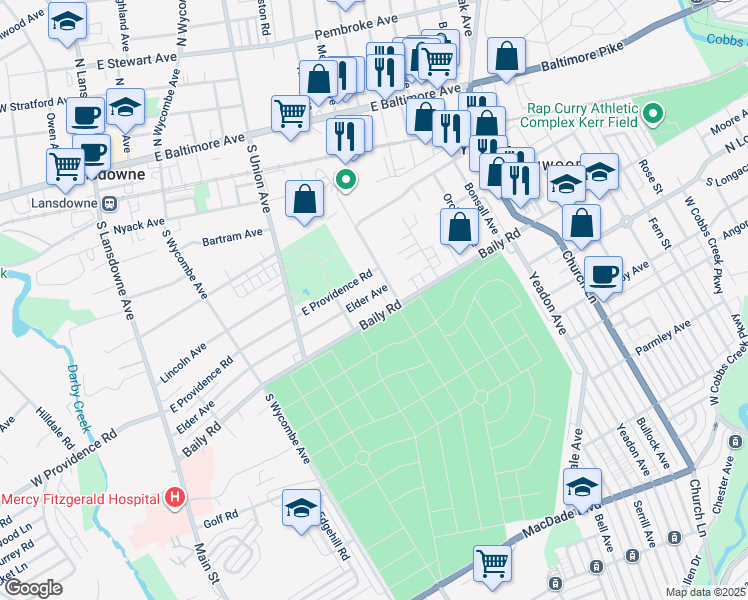map of restaurants, bars, coffee shops, grocery stores, and more near 328 Elder Avenue in Yeadon