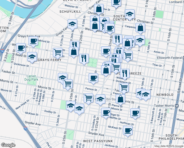 map of restaurants, bars, coffee shops, grocery stores, and more near 2318 Wilder Street in Philadelphia
