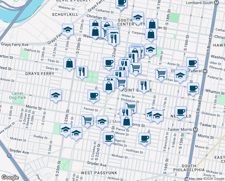 map of restaurants, bars, coffee shops, grocery stores, and more near 2113 Reed Street in Philadelphia