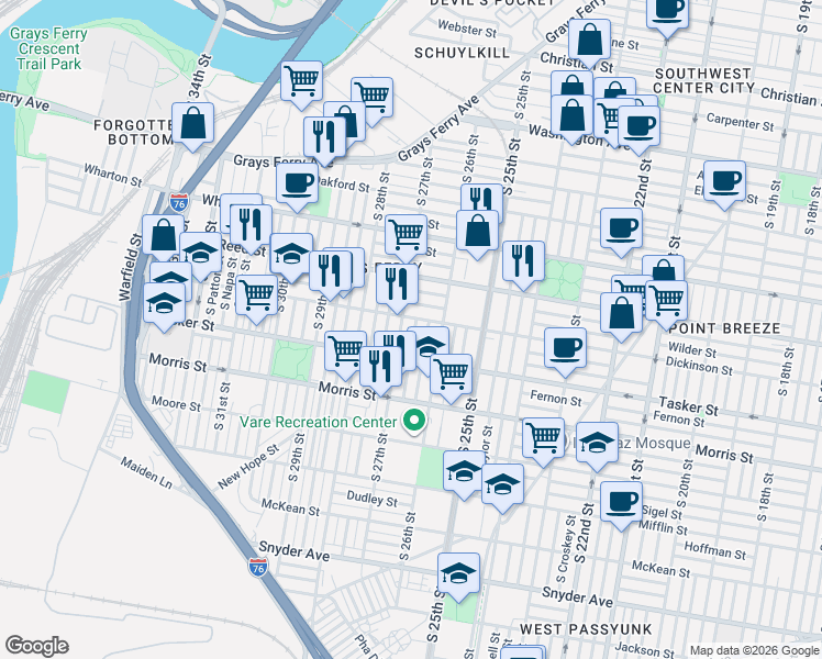 map of restaurants, bars, coffee shops, grocery stores, and more near 2641 Dickinson Street in Philadelphia