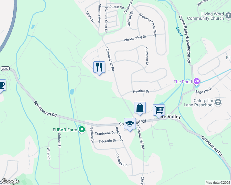 map of restaurants, bars, coffee shops, grocery stores, and more near 565 Chestnut Hill Road in York
