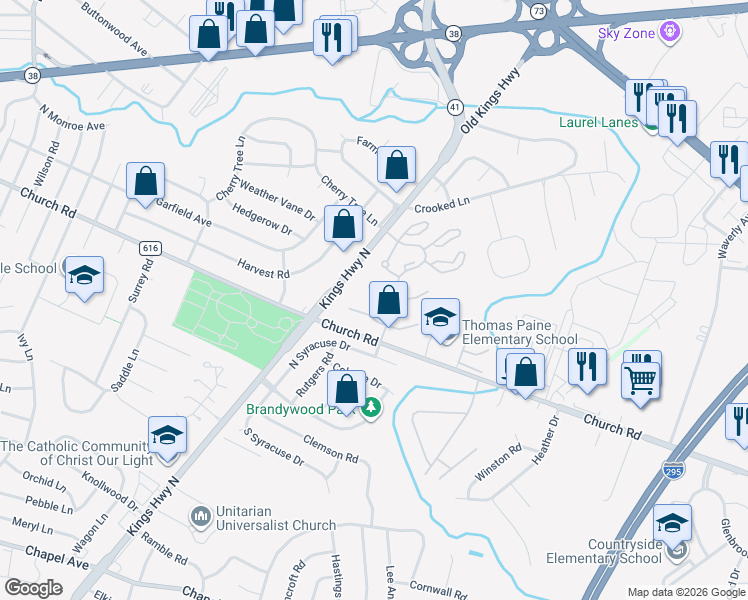 map of restaurants, bars, coffee shops, grocery stores, and more near 825 Kings Croft Drive in Cherry Hill