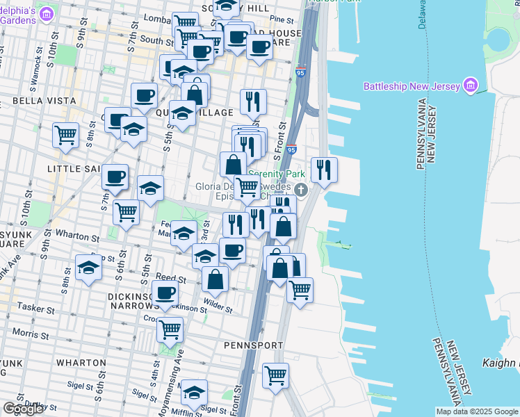 map of restaurants, bars, coffee shops, grocery stores, and more near in Philadelphia