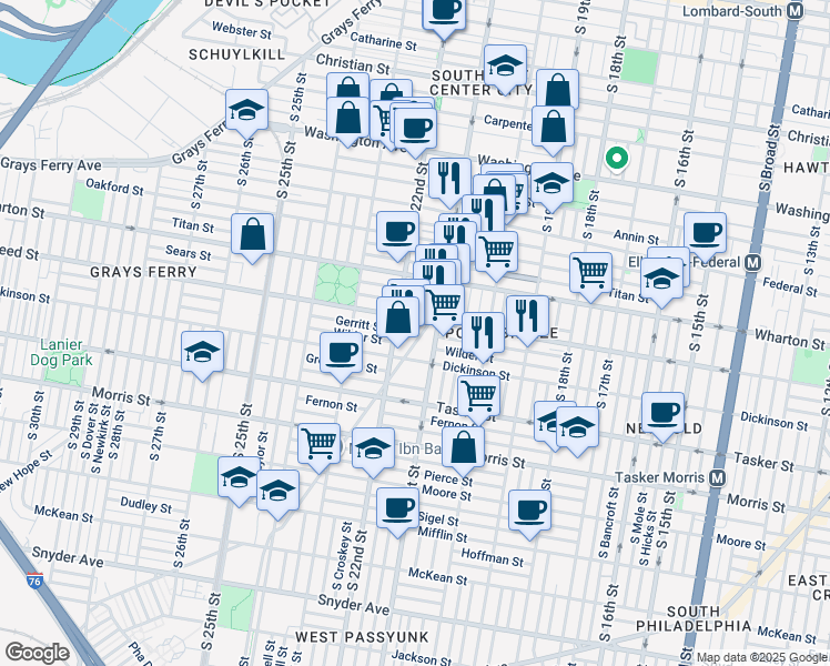 map of restaurants, bars, coffee shops, grocery stores, and more near 2113 Reed Street in Philadelphia