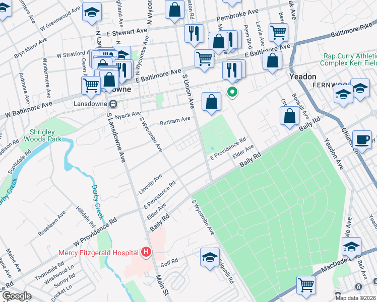 map of restaurants, bars, coffee shops, grocery stores, and more near 408 South Maple Avenue in Yeadon