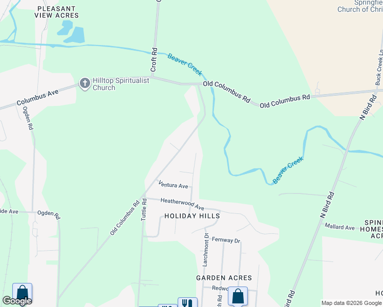 map of restaurants, bars, coffee shops, grocery stores, and more near 998 Old Columbus Road in Springfield