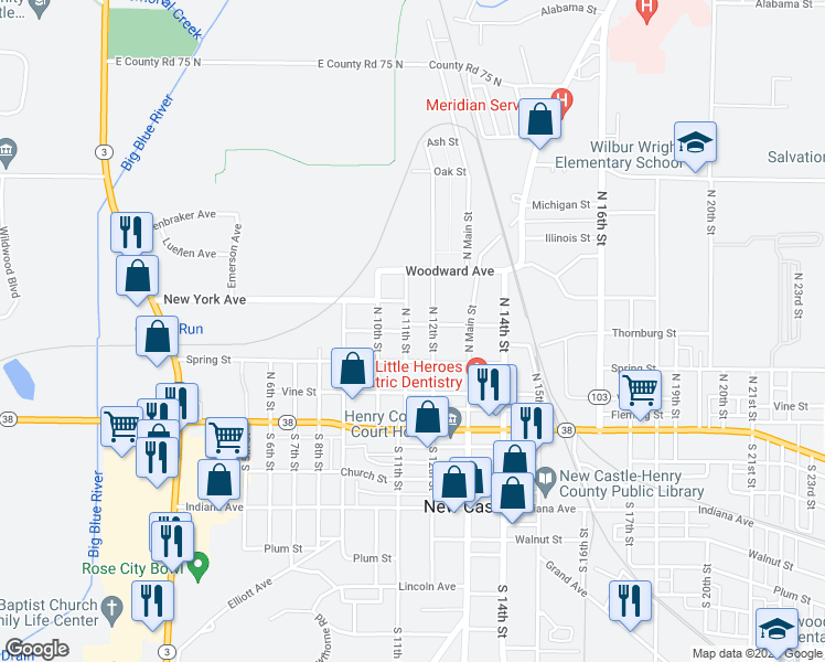 map of restaurants, bars, coffee shops, grocery stores, and more near 328 North 11th Street in New Castle