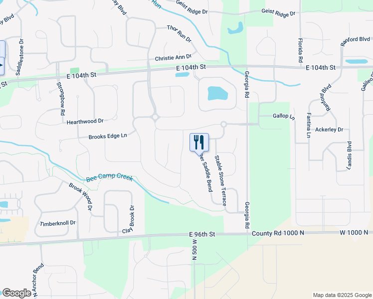 map of restaurants, bars, coffee shops, grocery stores, and more near 10023 Win Star Way in Fishers