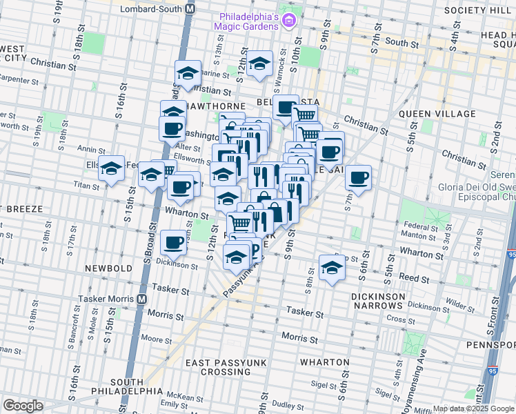map of restaurants, bars, coffee shops, grocery stores, and more near in Philadelphia