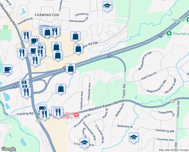 map of restaurants, bars, coffee shops, grocery stores, and more near 13636 Falmouth Avenue in Pickerington