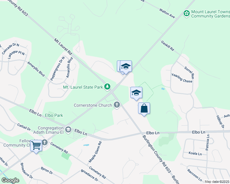 map of restaurants, bars, coffee shops, grocery stores, and more near 500 Mount Laurel Road in Mount Laurel Township