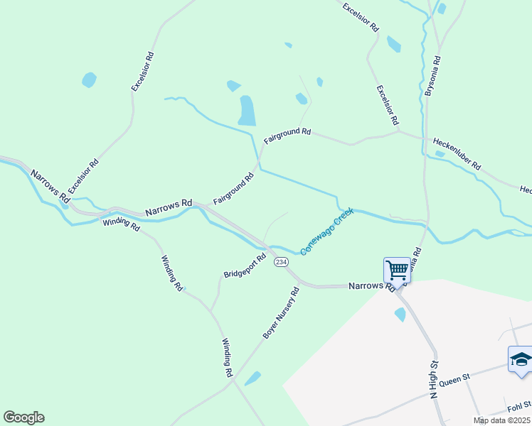 map of restaurants, bars, coffee shops, grocery stores, and more near 615 Narrows Road in Biglerville