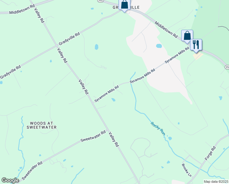 map of restaurants, bars, coffee shops, grocery stores, and more near 1101 Rosewood Lane in Delaware County