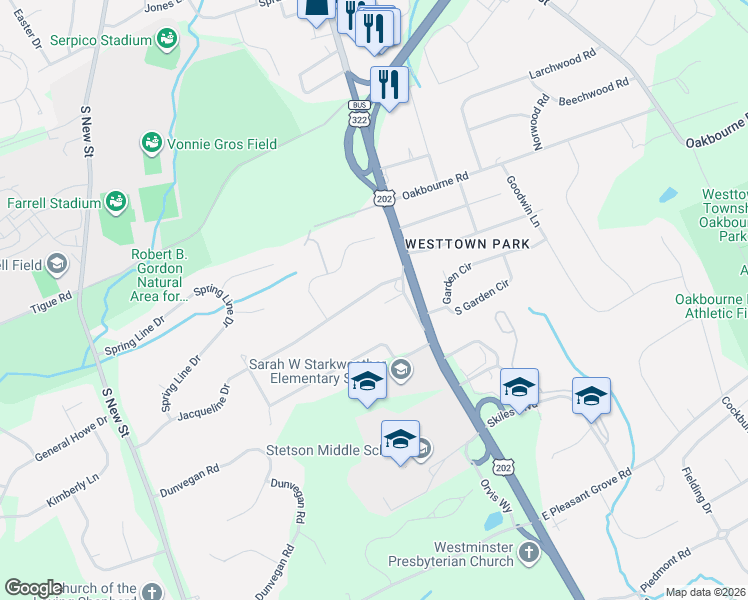map of restaurants, bars, coffee shops, grocery stores, and more near 4 Jacqueline Dr in West Chester