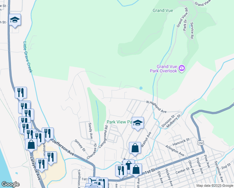 map of restaurants, bars, coffee shops, grocery stores, and more near 76 N Highland Ave in Moundsville