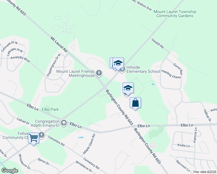 map of restaurants, bars, coffee shops, grocery stores, and more near in Mount Laurel Township