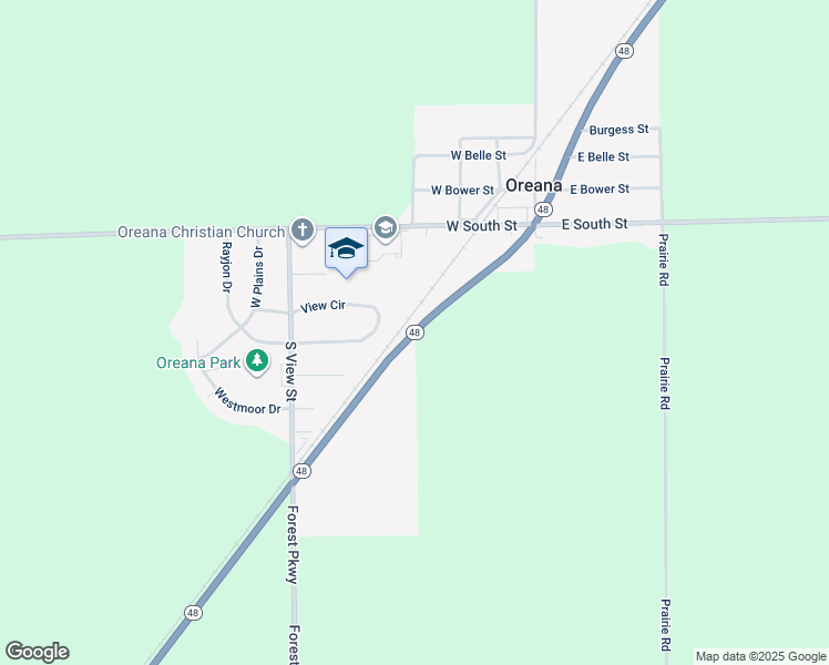 map of restaurants, bars, coffee shops, grocery stores, and more near 307 Illinois 48 in Oreana