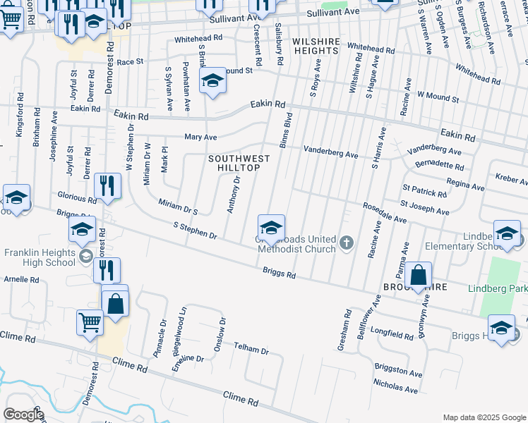 map of restaurants, bars, coffee shops, grocery stores, and more near 987 Binns Boulevard in Columbus