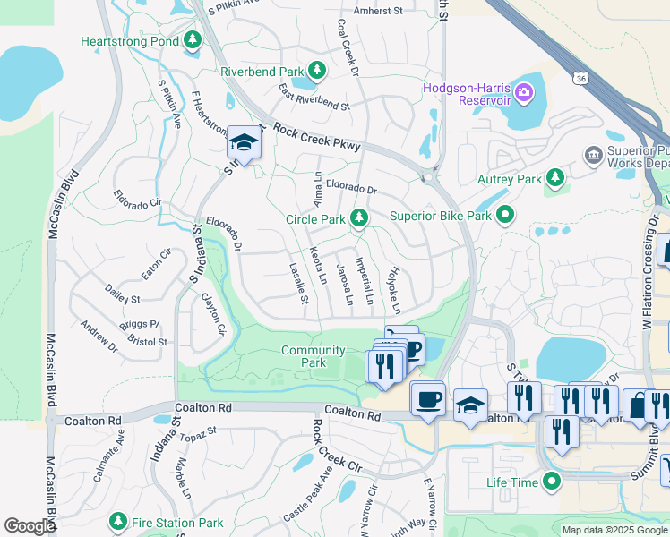 map of restaurants, bars, coffee shops, grocery stores, and more near 2053 Imperial Lane in Superior