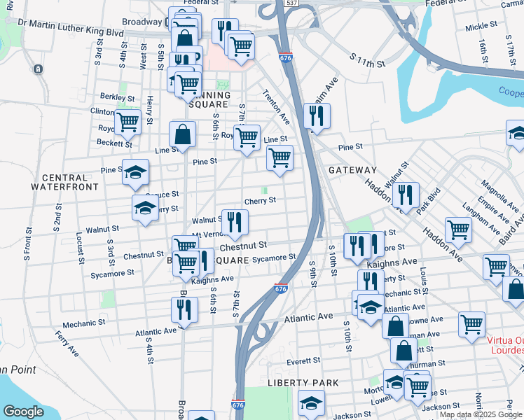 map of restaurants, bars, coffee shops, grocery stores, and more near 760 Cherry Street in Camden