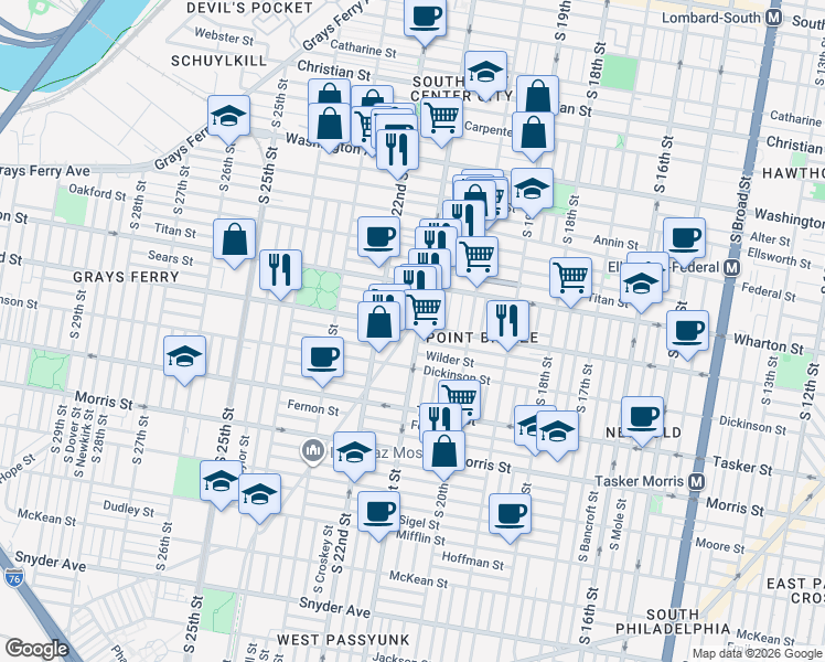 map of restaurants, bars, coffee shops, grocery stores, and more near 2113 Reed Street in Philadelphia