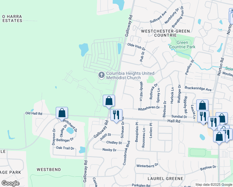 map of restaurants, bars, coffee shops, grocery stores, and more near 800 Galloway Road in Galloway