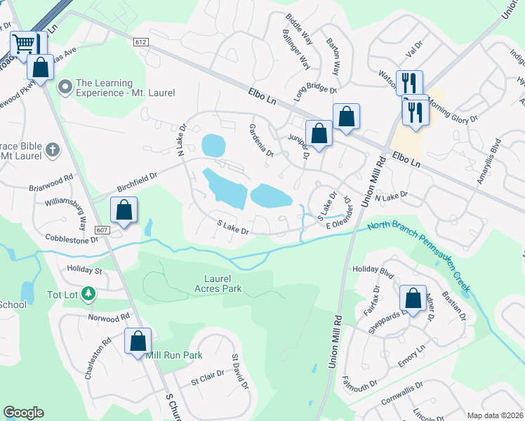 map of restaurants, bars, coffee shops, grocery stores, and more near 52B Sumac Court in Mount Laurel Township