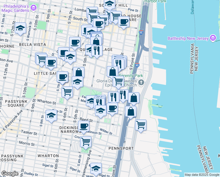 map of restaurants, bars, coffee shops, grocery stores, and more near 1009 South 3rd Street in Philadelphia