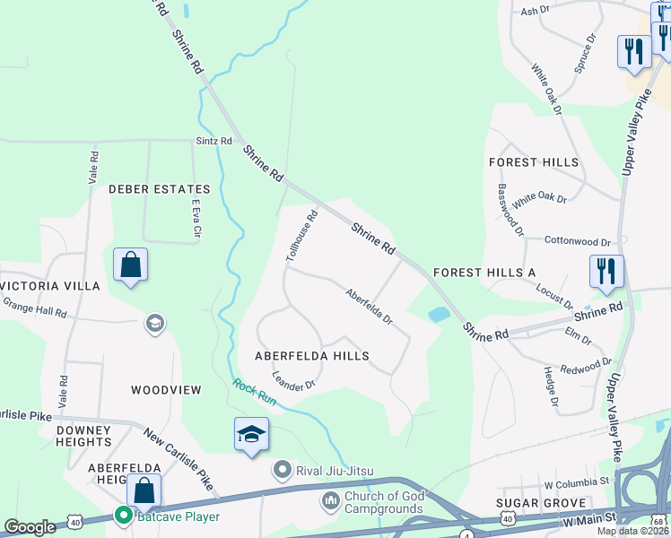 map of restaurants, bars, coffee shops, grocery stores, and more near 646 Aberfelda Drive in Springfield