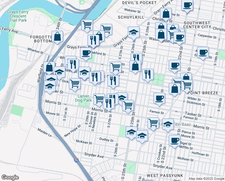 map of restaurants, bars, coffee shops, grocery stores, and more near 2706 Dickinson Street in Philadelphia