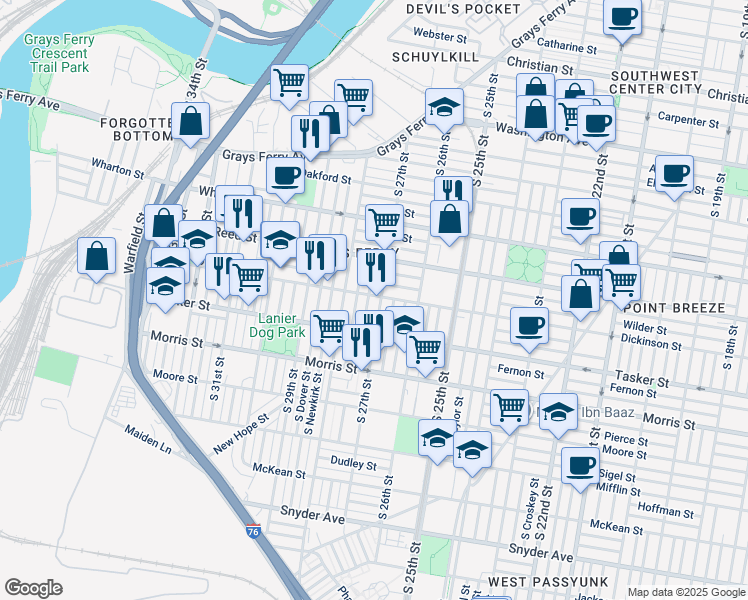 map of restaurants, bars, coffee shops, grocery stores, and more near 2706 Dickinson Street in Philadelphia