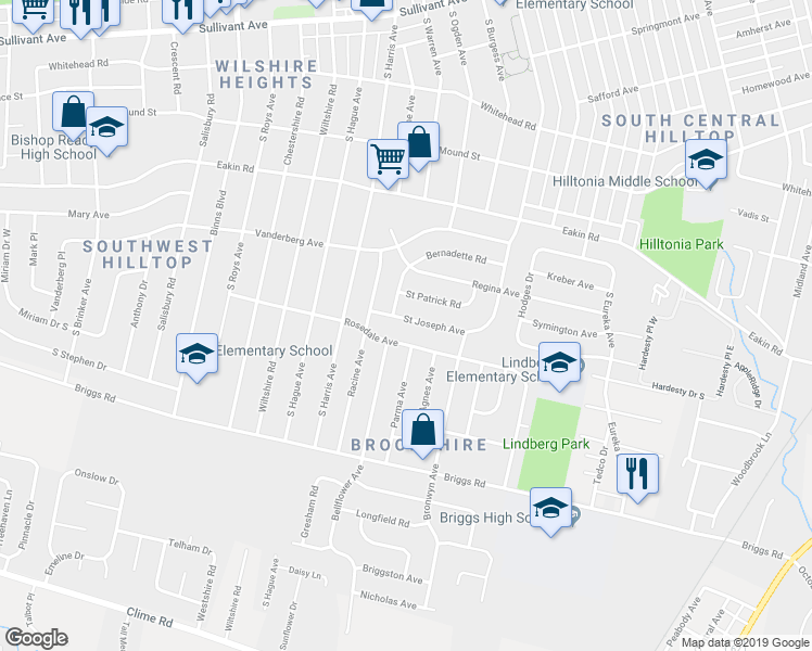 map of restaurants, bars, coffee shops, grocery stores, and more near 2781 Saint Joseph Avenue in Columbus