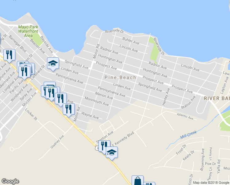 map of restaurants, bars, coffee shops, grocery stores, and more near 800 New Jersey Avenue in Pine Beach