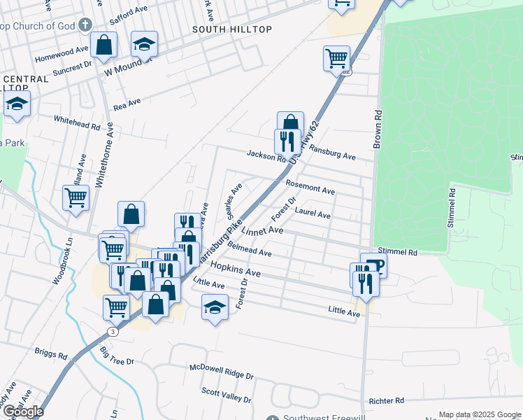 map of restaurants, bars, coffee shops, grocery stores, and more near 1070 Harrisburg Pike in Columbus