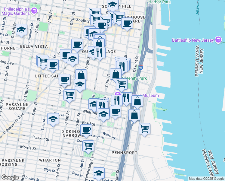 map of restaurants, bars, coffee shops, grocery stores, and more near 1018 East Moyamensing Avenue in Philadelphia