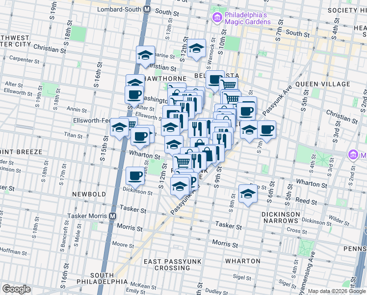 map of restaurants, bars, coffee shops, grocery stores, and more near in Philadelphia